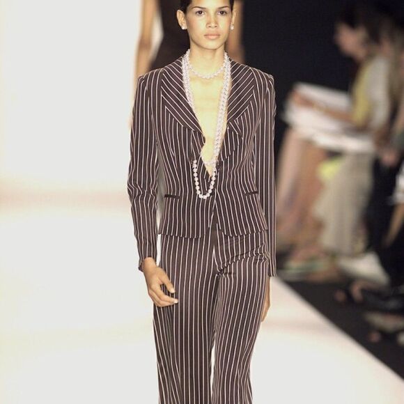 Ralph Lauren Polished Cotton Poplin Brown & White Accordion Pleat Ruffle Blouse - Picture 1 of 10